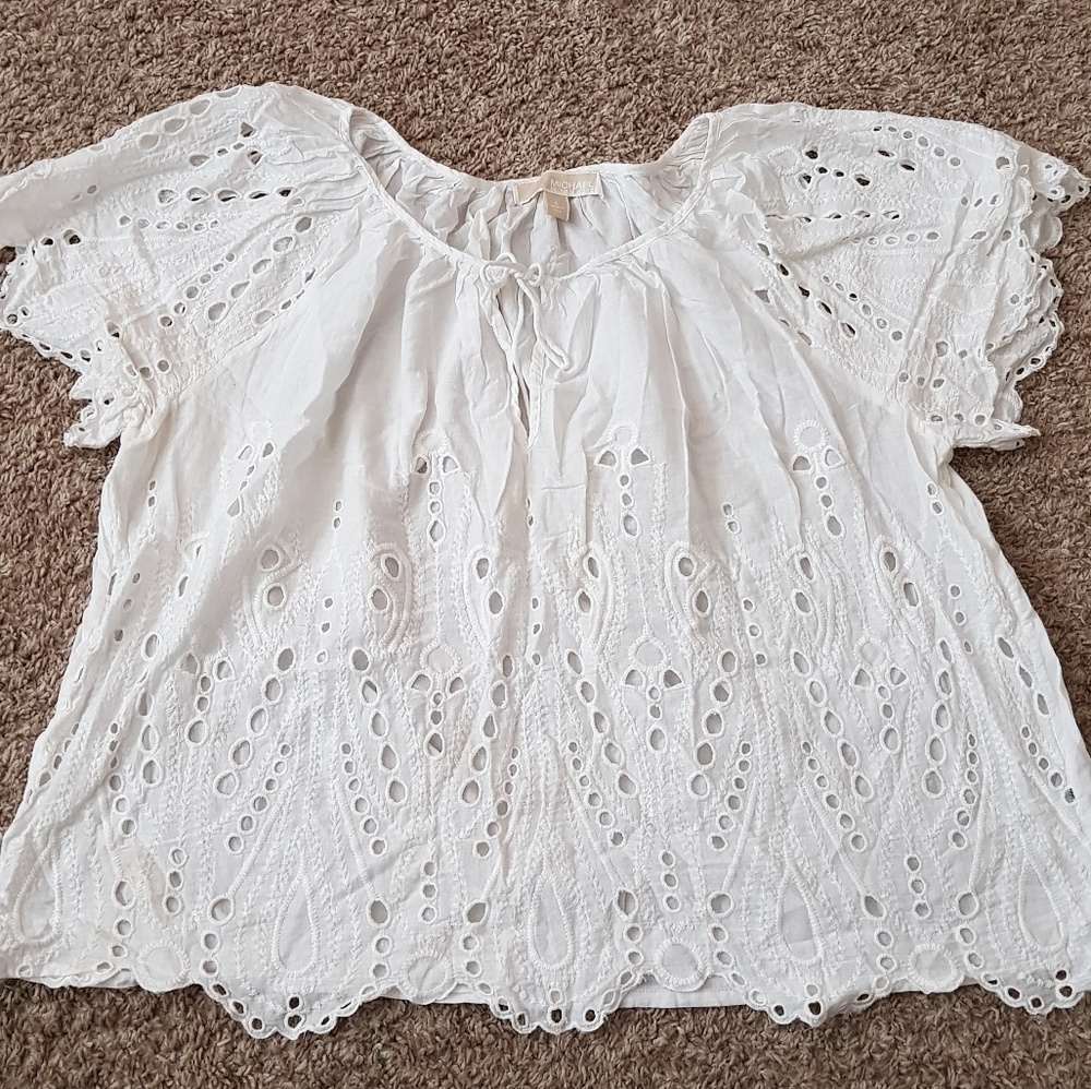 Michael kors embroidered cotton white tops